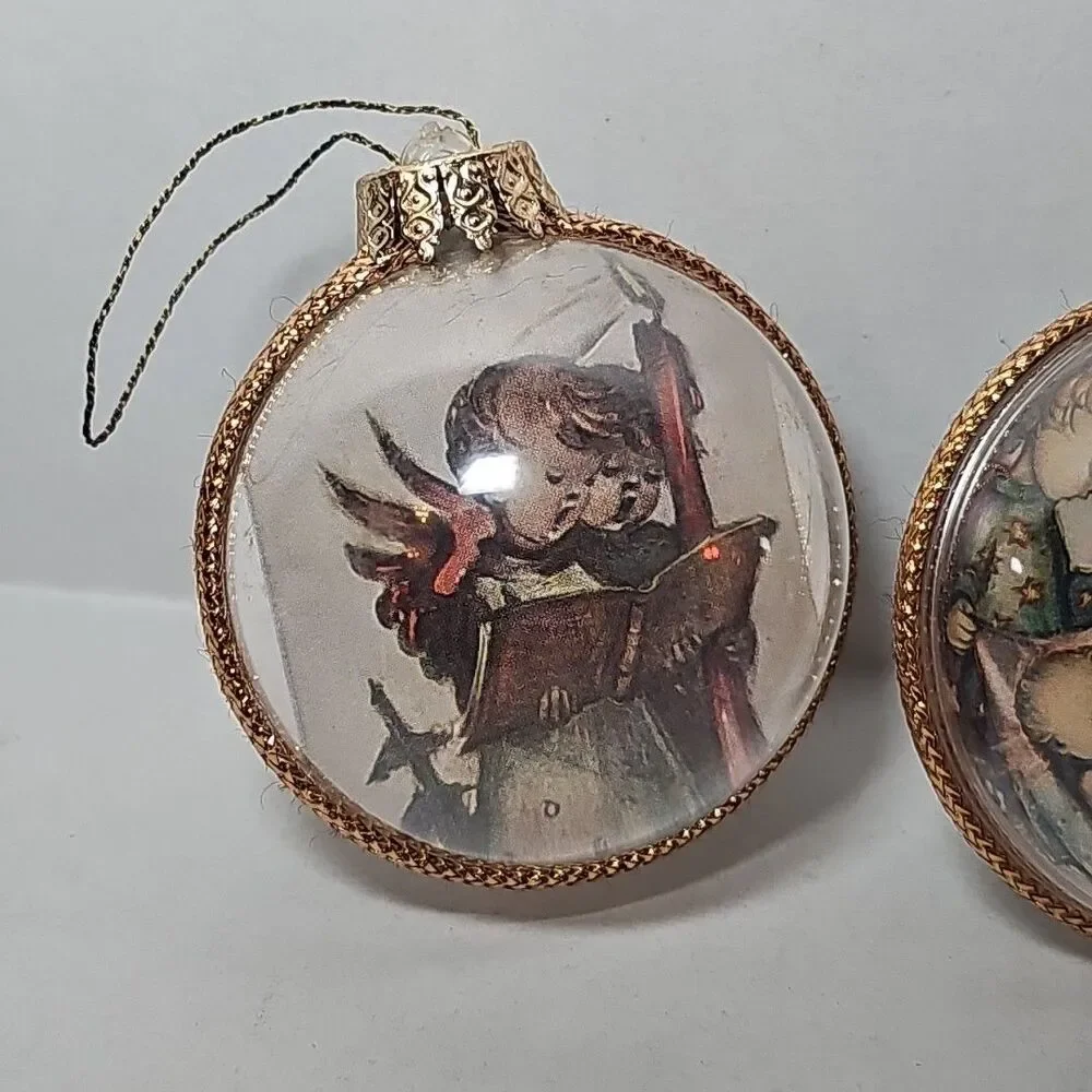 Vintage Germany Joseph Mueller Christmas Ornaments 2 Sided Set Of 3